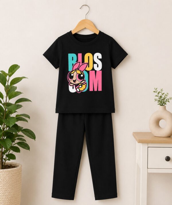 Girls Blossom Cartoon Cotton T-Shirt & Palazzo Pant Set
