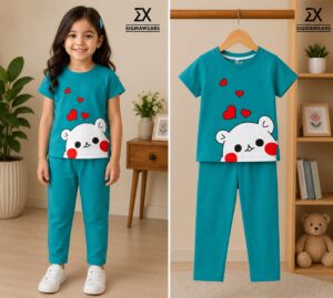 WhatsApp Image 2026-06-17 at 10.20.01 AM Girls Cute Bear Print Cotton T-Shirt & Pants