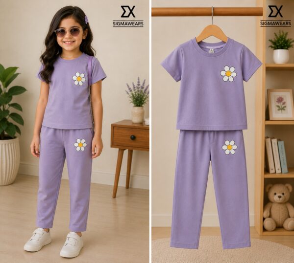 WhatsApp Image 2026-06-17 at 10.20.03 AM Girls Daisy Print Cotton T-Shirt & Pant Set