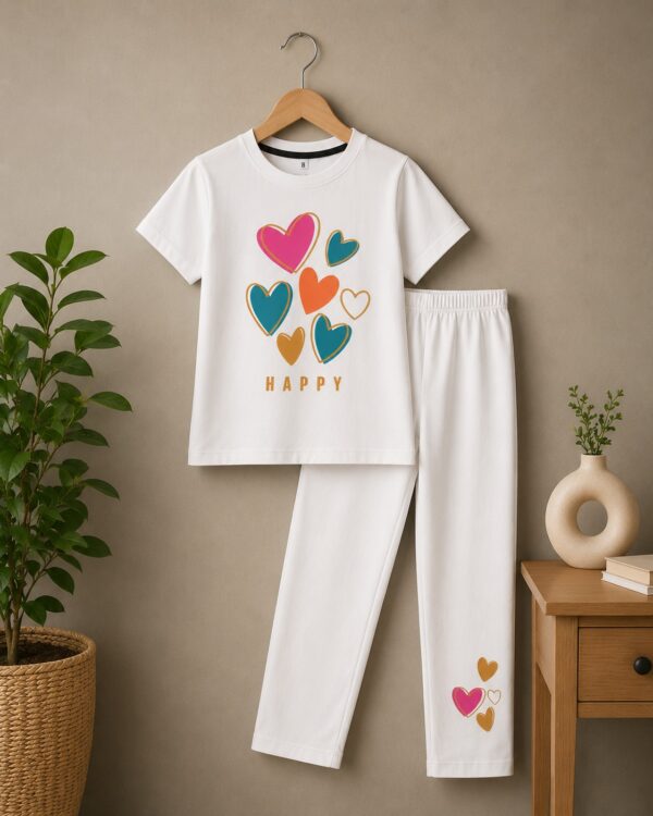 Girl Summer Short Sleeve T-Shirt a Colorful Heart Print